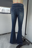 Street Patchwork Pocket Boot Cut High Waist Bottoms