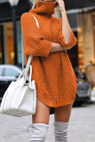 Casual Solid Slit Turtleneck Tops