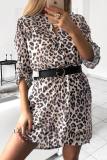 Fashion Print Patchwork Turndown Collar Straight Dresses