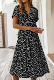 Casual Print Patchwork Turndown Collar Waist Skirt Dresses