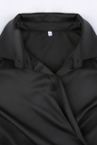 Fashion Elegant Solid Patchwork Fold Turndown Collar Pencil Skirt Dresses