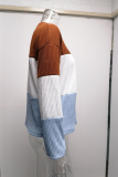 Fashion Casual Patchwork Contrast O Neck Tops