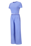 Casual Solid Patchwork Pocket O Neck Short Sleeve Two Pieces