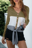Fashion Casual Solid Patchwork V Neck T-Shirts