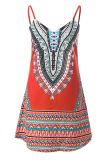 Vintage Print Patchwork Spaghetti Strap Straight Dresses