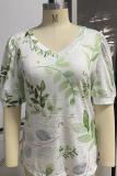 Casual Print Patchwork V Neck T-Shirts