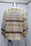 Casual Geometric Patchwork Buckle V Neck Outerwear Sweater