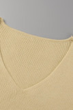 Casual Solid Hollowed Out Patchwork V Neck Sweaters