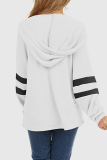 Casual Striped Patchwork Draw String Hooded Collar Tops