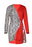 Casual Elegant Leopard Patchwork Strap Design V Neck Outerwear