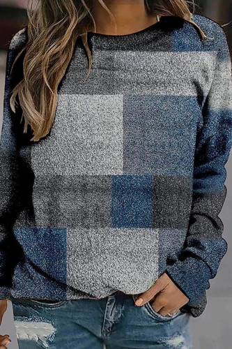 Casual Print Patchwork O Neck Tops