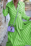 Sweet Elegant Striped Patchwork Turndown Collar A Line Dresses