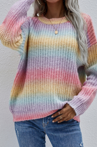 Casual Tie Dye Basic O Neck Tops Sweater