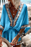 Casual Solid Patchwork V Neck Straight Rompers