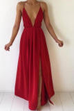 Casual Solid Patchwork V Neck Waist Skirt Dresses