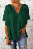 Casual Solid Patchwork V Neck T-Shirts