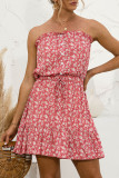 Fashion Sweet Print Patchwork Strapless A Line Dresses