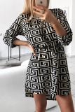 Fashion Print Patchwork Turndown Collar Straight Dresses