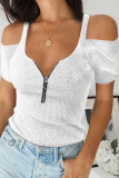 Casual Solid Zipper Zipper Collar T-Shirts