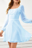 Fashion Street Solid Patchwork Square Collar A Line Dresses