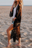 Vacation Solid Patchwork Cardigan Collar Tops