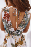 Casual Print Patchwork V Neck Waist Skirt Dresses