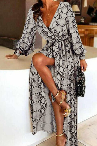 Fashion Street Print Patchwork V Neck A Line Dresses