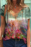 Floral Art Painting V Neck T Shirt