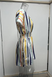 Casual Striped Patchwork V Neck Straight Rompers