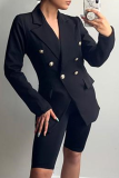 Elegant Solid Patchwork Buckle Turn-back Collar Outerwear