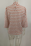 Casual Print Patchwork Ribbon Collar Tops