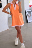 Casual Solid Patchwork Turndown Collar Straight Dresses