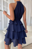 Casual Solid Patchwork Halter Cake Skirt Dresses
