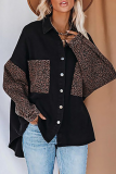 Casual Leopard Patchwork Buckle Turndown Collar Tops
