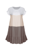 Casual Solid Patchwork O Neck Cake Skirt Dresses