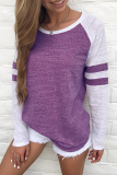 Casual Patchwork Contrast O Neck Tops