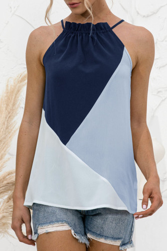 Fashion Sweet Solid Patchwork Halter Tops