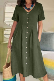 Casual Solid Buckle V Neck Straight Dresses
