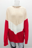 Casual Color Lump Patchwork Contrast O Neck Tops