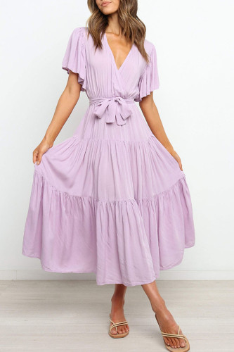 Fashion Street Solid Patchwork V Neck Princess Dresses