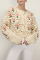 Casual Patchwork Hollowed Out Cardigan Collar Tops