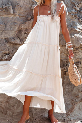 Casual Solid Patchwork Spaghetti Strap Cake Skirt Dresses