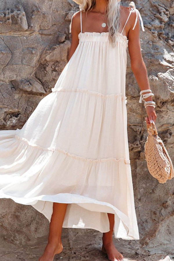 Casual Solid Patchwork Spaghetti Strap Cake Skirt Dresses