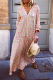Casual Print Patchwork V Neck Straight Dresses