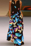 Fashion Street Print Patchwork V Neck A Line Dresses