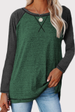 Casual Patchwork Contrast O Neck Tops