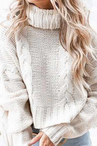 Fashion Casual Solid Patchwork Turtleneck Tops Sweater