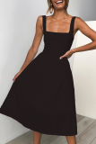 Casual Solid Patchwork Square Collar Cake Skirt Dresses