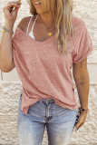 Fashion Street Solid Patchwork V Neck T-Shirts
