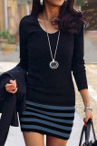 Fashion Casual Striped Print Patchwork O Neck A Line Dresses